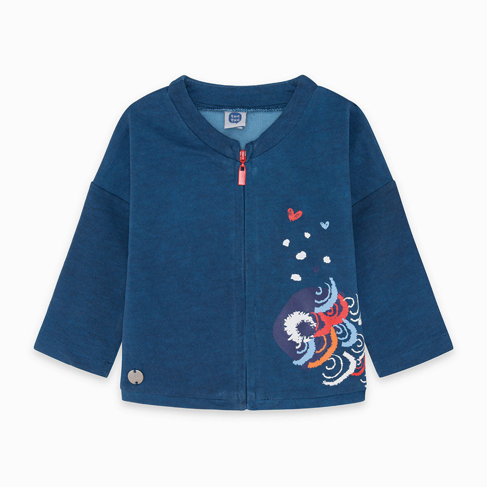 
  Felpa della Linea Abbigliamento Bambina Tuc Tuc con chiusura zip e stampa colorata
  su un lat...