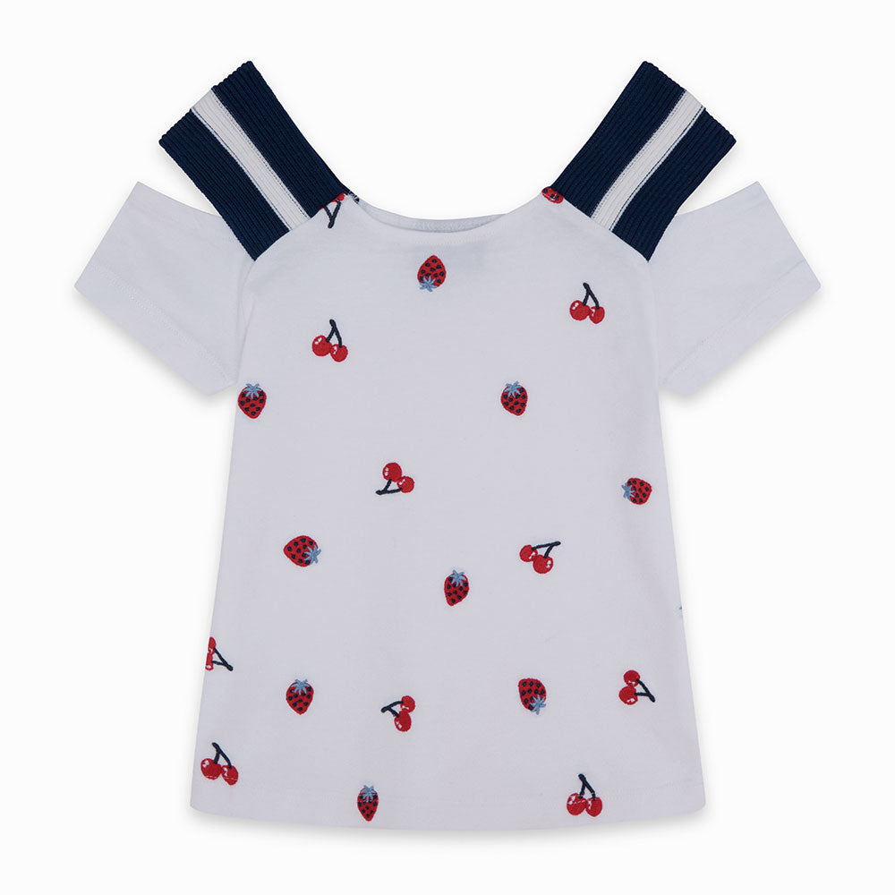 
  T-shirt della Linea Abbigliamento Bambina Tuc Tuc con fantasia di frutta all-over
  e spalline...