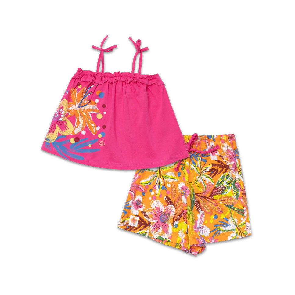 Completo mare due pezzi, della Linea Abbigliamento Bambina Tuc Tuc con top a bretelline con stamp...