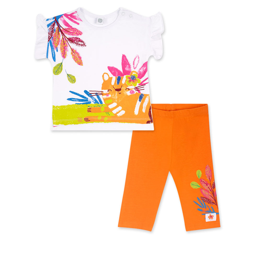 Completo due pezzi della Linea Abbigliamento Bambina Tuc Tuc, composto di t-shirt  con voilant su...