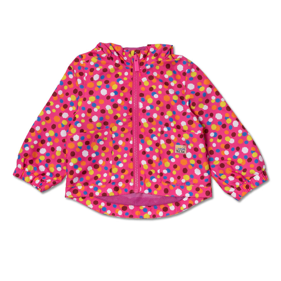 Giacca a vento della Linea Abbigliamento Bambina Tuc Tuc, con fantasia a pois colorati su fondo f...