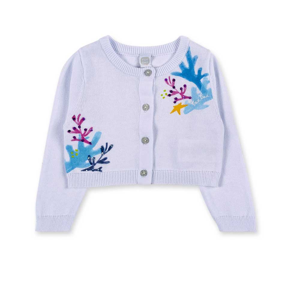 
Cardigan della Linea Abbigliamento Bambina Tuc Tuc, con stampa colorata sul davanti e applicazio...