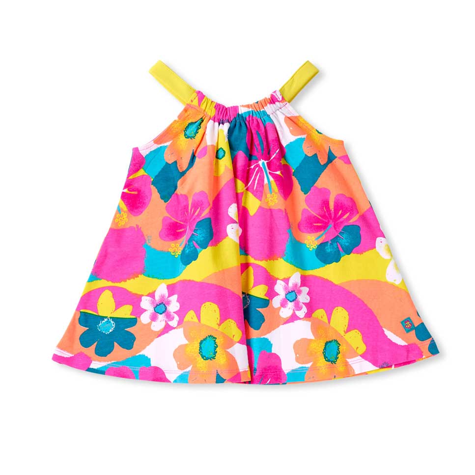 
Abitino scollato della Linea Abbigliamento Bambina Tuc Tuc, con colori fluo e fantasia floreale ...