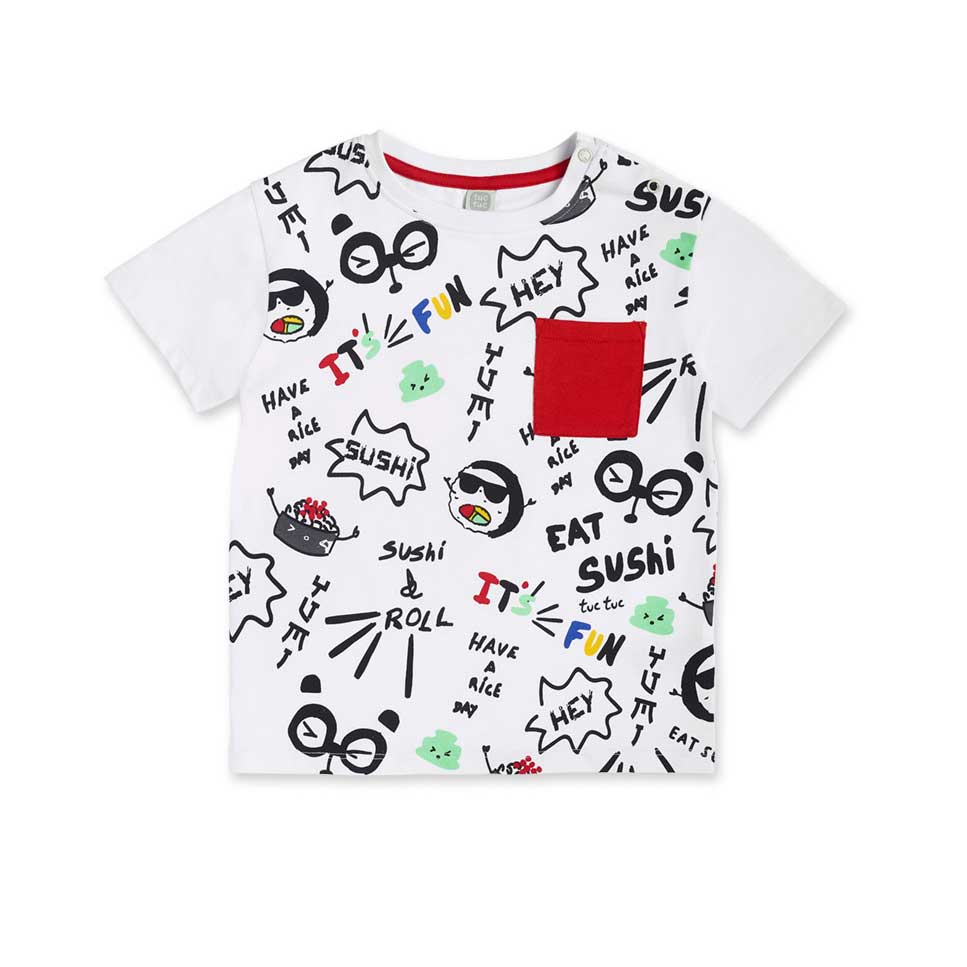 Maglietta della Linea Abbigliamento bambino Tuc Tuc, con stampa con scritte sushi all-over e tasc...