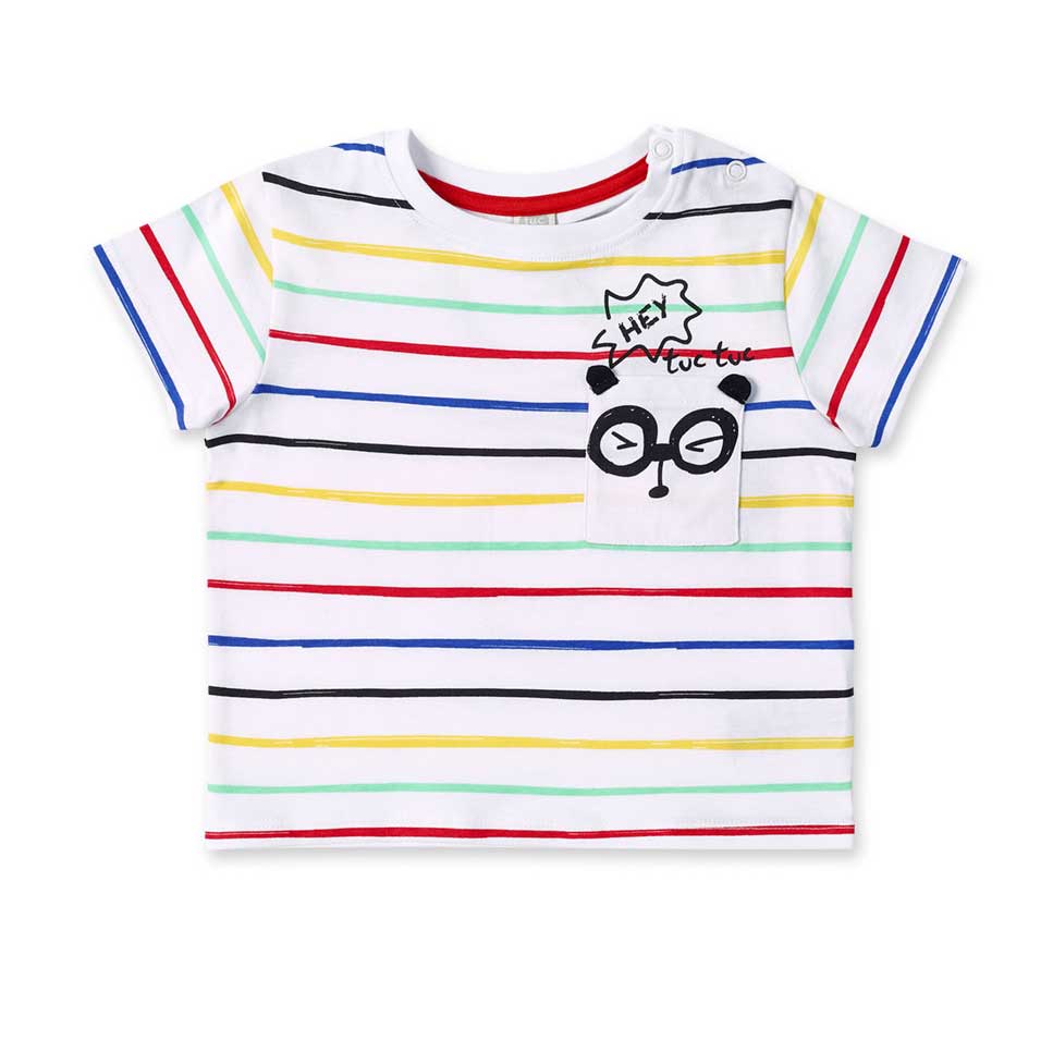 
T-shirt della Linea Abbigliamento bambino Tuc Tuc, con fantasia a righe multicolor e taschino su...