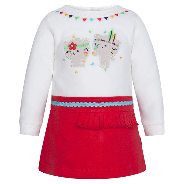 
  Vestitino della linea Abbigliamento Bambina Tuc Tuc in ciniglia con ricami colorati
  sul dava...