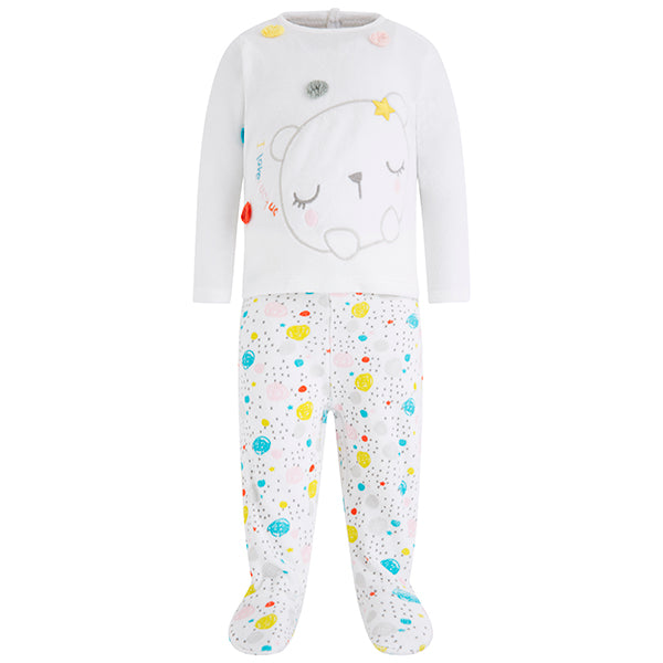 Completo due pezzi in ciniglia della linea abbigliamento bambina Tuc Tuc, con casacca con pon pon...