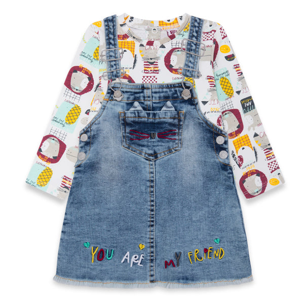 
  Scamiciato della Linea Abbigliamento Bambina Tuc Tuc in jeans con bretelle regolabili
  e tasc...