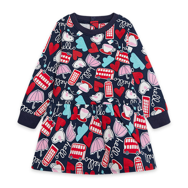 
  Abitino in felpa della linea abbigliamento bambina Tuc Tuc, collezione Hello London.
  Con bot...