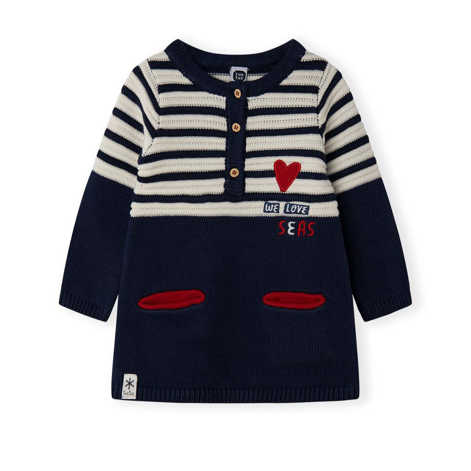 
Abitino in maglia della Linea Abbigliamento Bambina Tuc Tuc, a righe nella parte superiore, e a ...