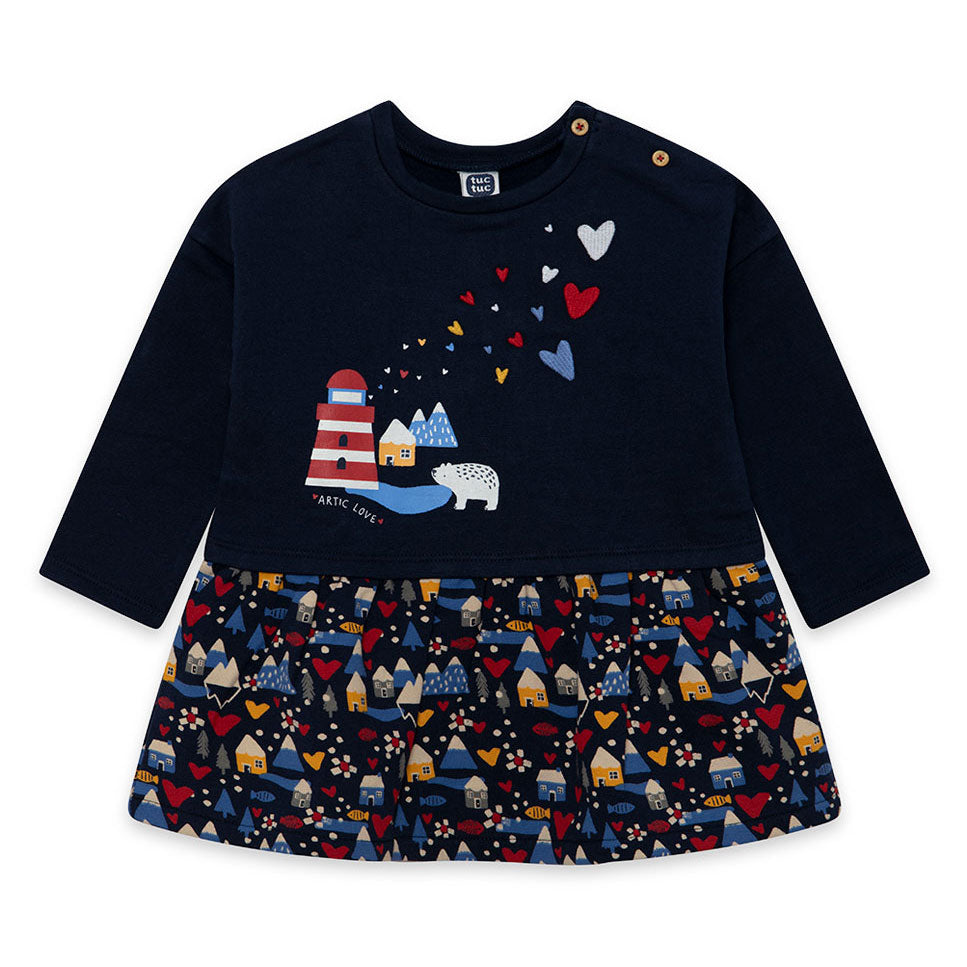 
Abito in felpa della Linea Abbigliamento Bambina Tuc tuc, con gonna a fantasia multicolor, e cuo...