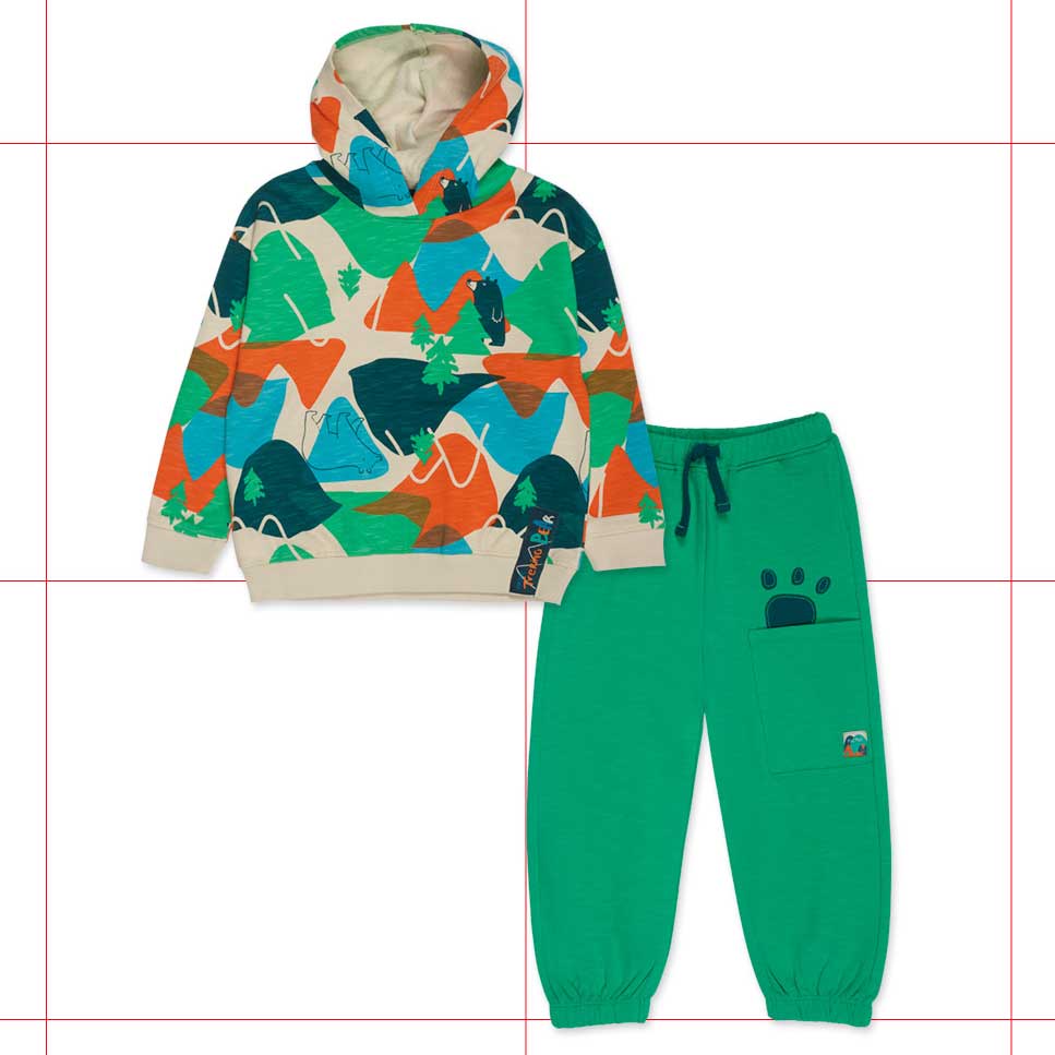 Tuta della Linea Abbigliamento Bambino Tuc Tuc, con felpa coin cappuccio a fantasia in colori viv...