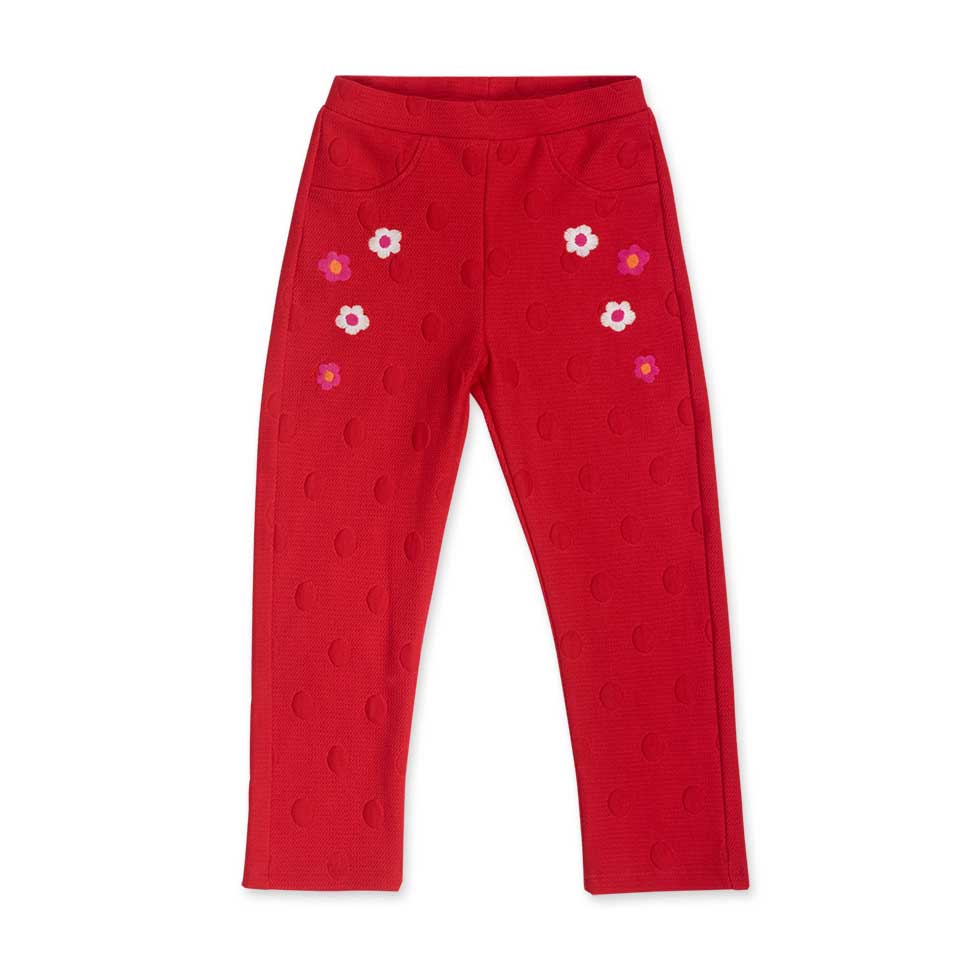 Pantaloni della Linea Abbigliamento Bambina Tuc Tuc, con fiori ricamati sul davanti e finte tasch...