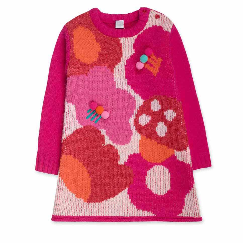 Abito in maglia della Linea Abbigliamento Bambina Tuc Tuc, con fantasia floreale ed applicazione ...