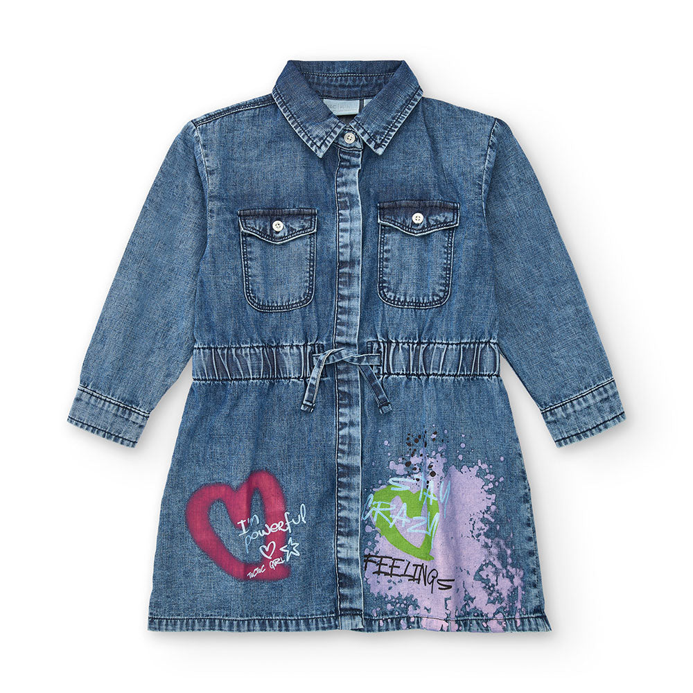 Abito della Linea Abbigliamento Bambina Tuc Tuc, in denim, con abbottonatura sul davanti e collo ...