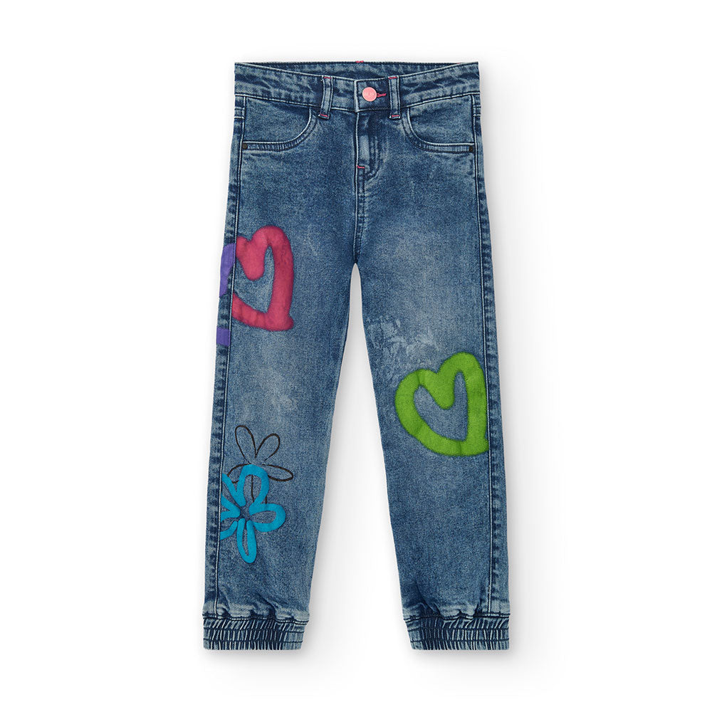 Pantaloni jeans della Linea Abbigliamento Bambina Tuc Tuc, con stampe fluo sul fondo, misura rego...