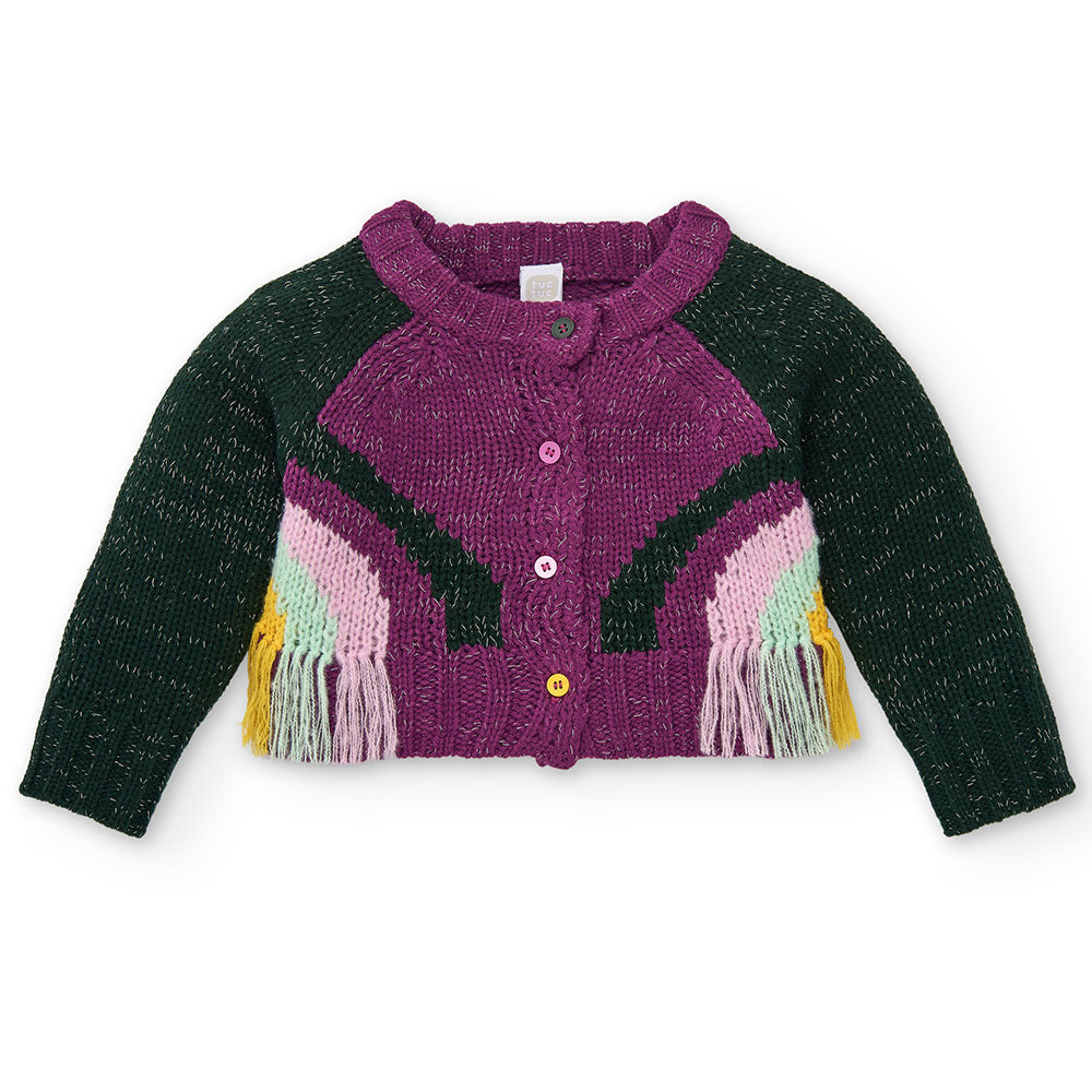 Cardigan della Linea Abbigliamento Bambina Tuc Tuc con modello corto e frange nella parte inferio...