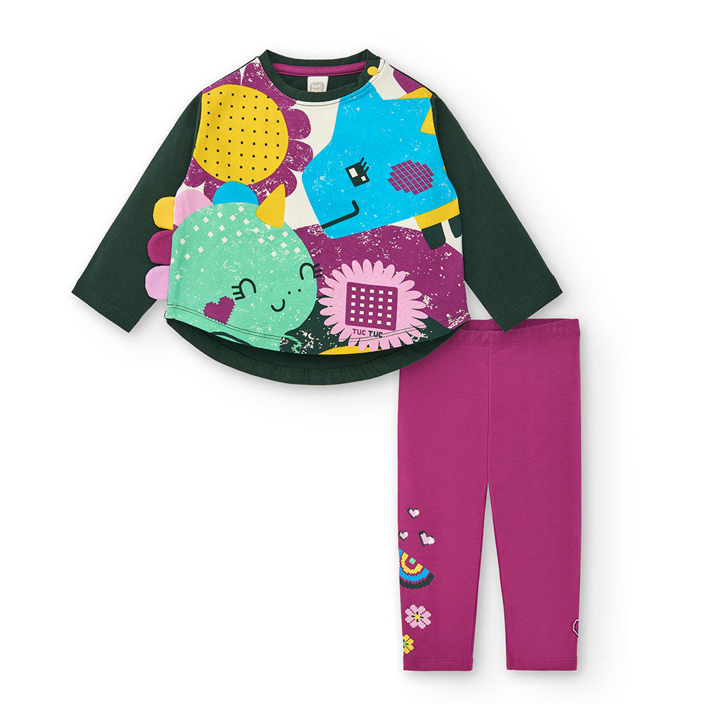 Completo due pezzi della Linea Abbigliamento Bambina Tuc Tuc con stampa colorata sul davanti  e l...