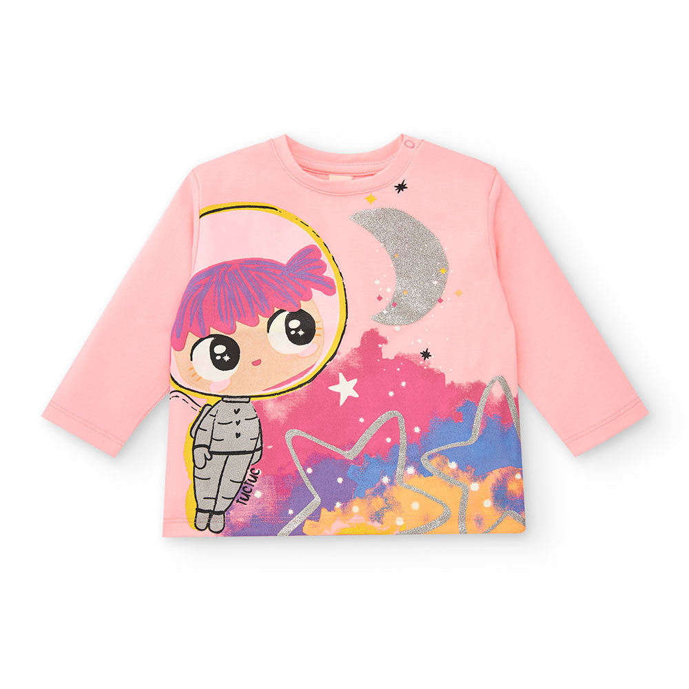 Maglietta a manica lunga della Linea Abbigliamento Bambina Tuc Tuc, con stampa glitter sul davant...