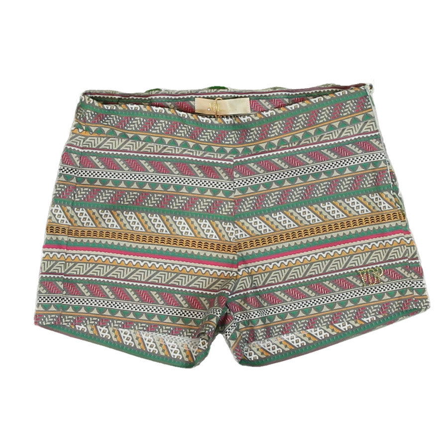 Shorts della linea abbigliamento bambina Via delle Perle con stampa etnica, chiusura sul lato con...