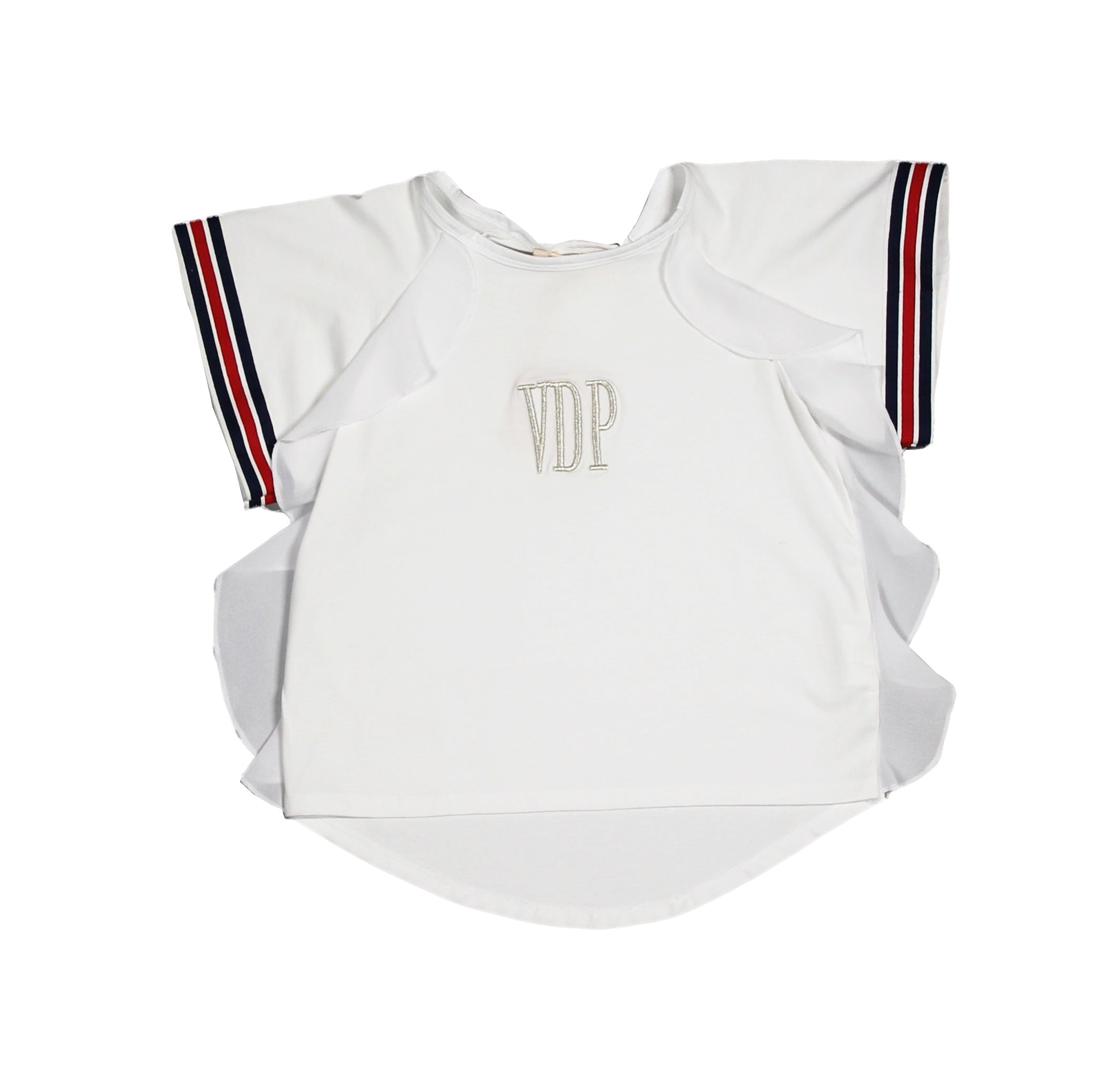 
  T-shirt della Linea Abbigliamento Bambina Via Delle Perele, con voillant sui lati
  e ricamo s...