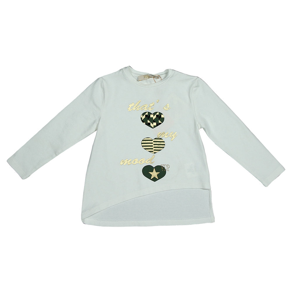 
  T-shirt della linea abbigliamento bambina Via Delle Perle. Tinta unita con stampa
  sui toni d...